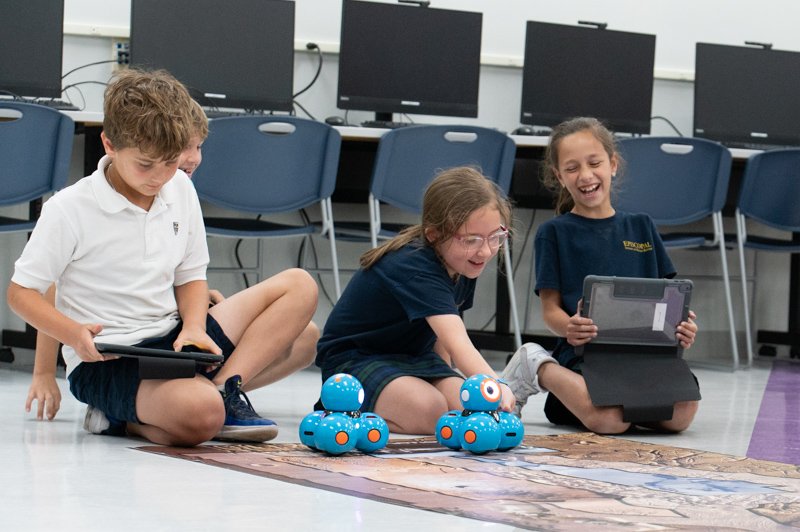 Students with robots